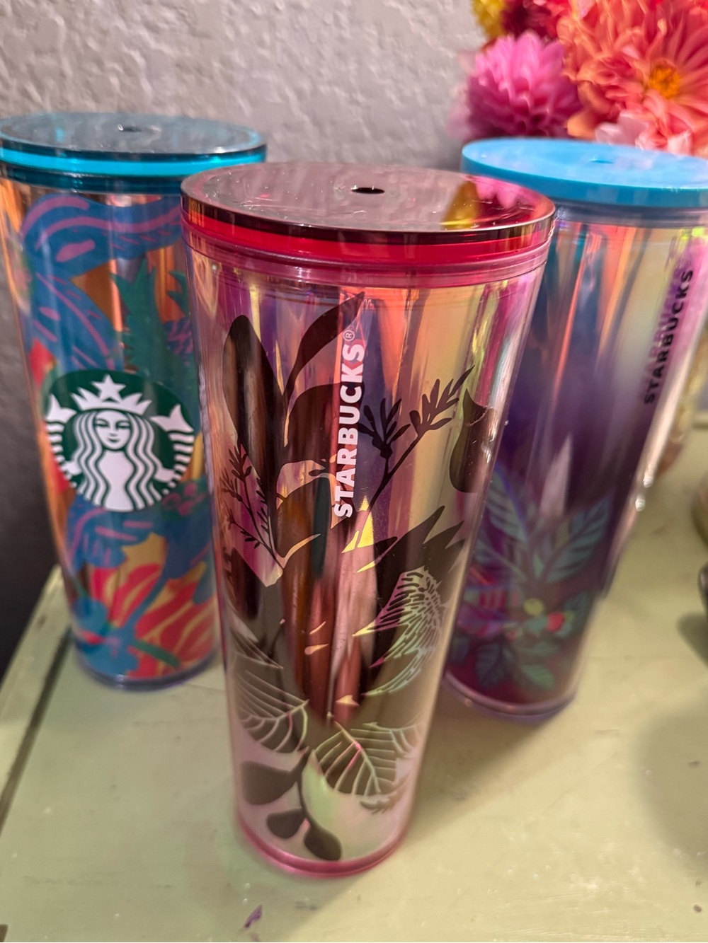 Set of 3 STARBUCKS venti tumblers, new and like new, floral pattern